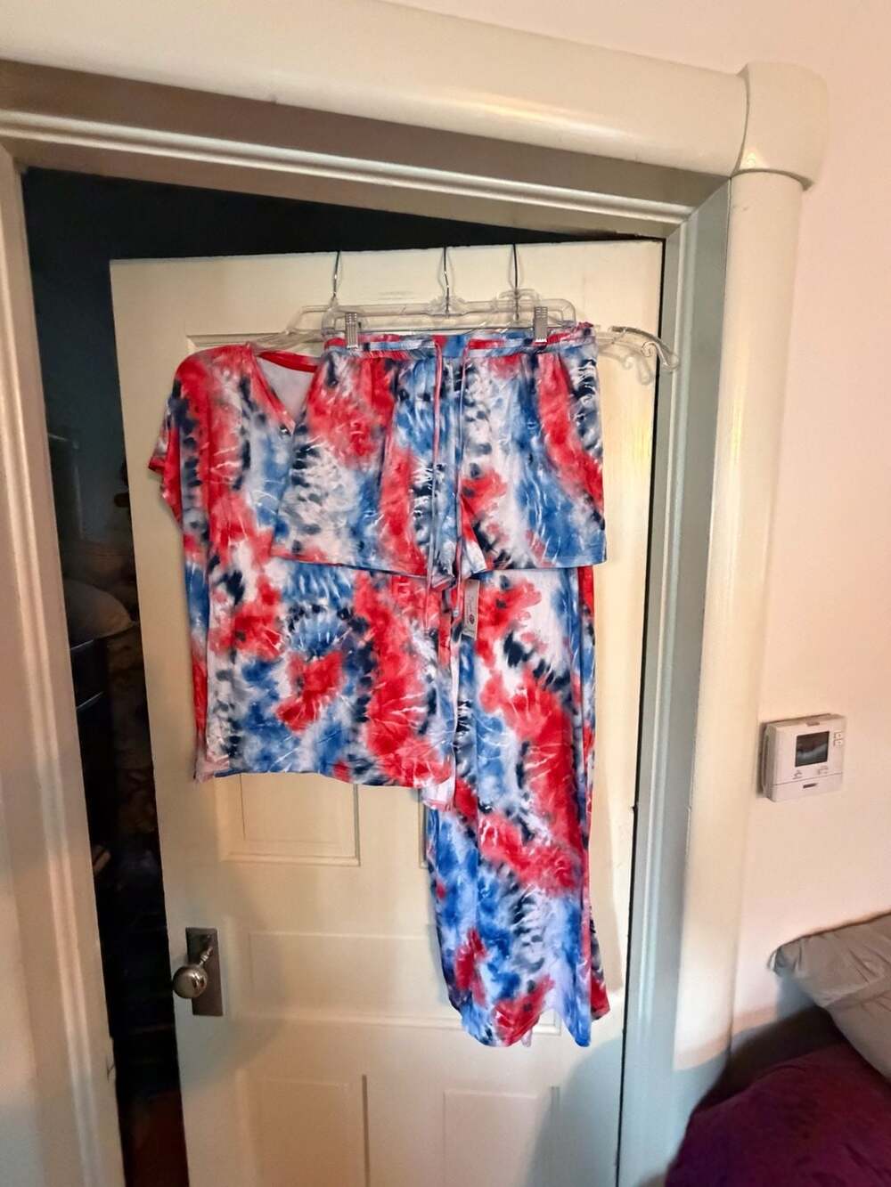 Secret Treasures Women's 3-Piece Red White and Blue Tie Dye Pajama Set M 8-10